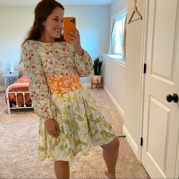 Coco Shop Floral Cotton Poplin Long Sleeve Mini Dress Small - Picture 5 of 14